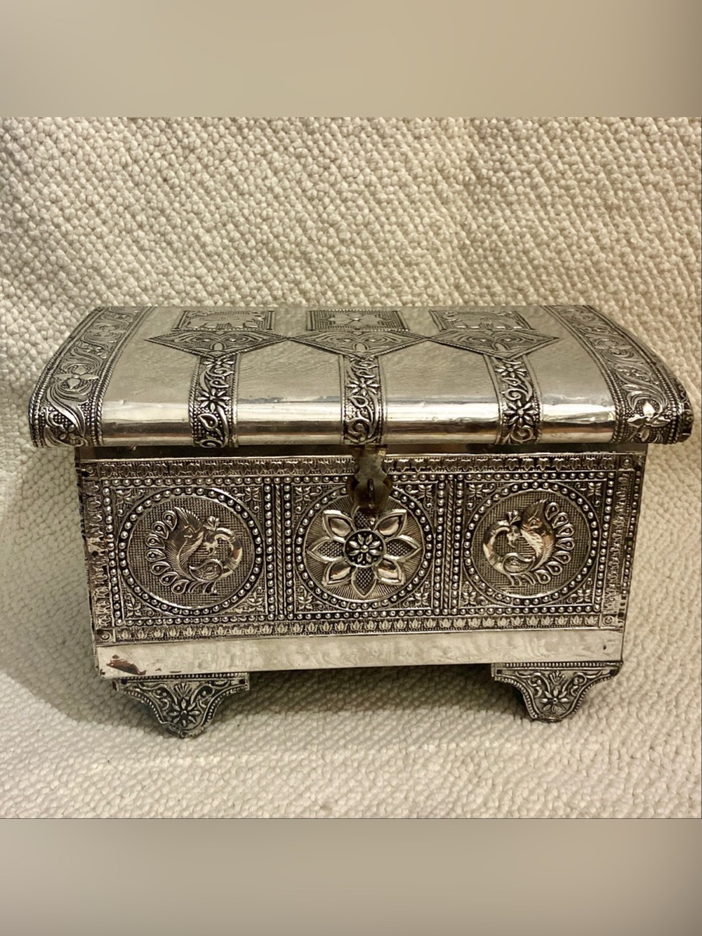 Hammered Silver, Hinged Rectangular Jewelry-Trinket Box